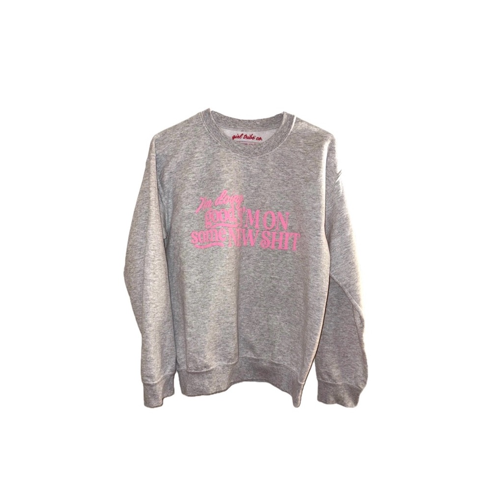 Girl Tribe Co. Taylor Swift "I'm Doing Good" Crewneck in Pink and Gray - Size S
